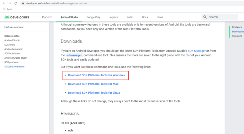 Click the SDK Platform-Tools for Windows 