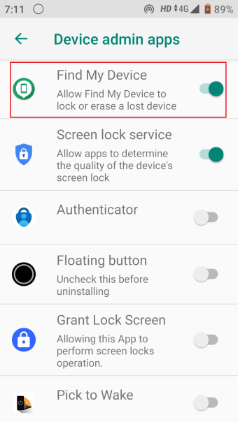 Toggle Off Find my device