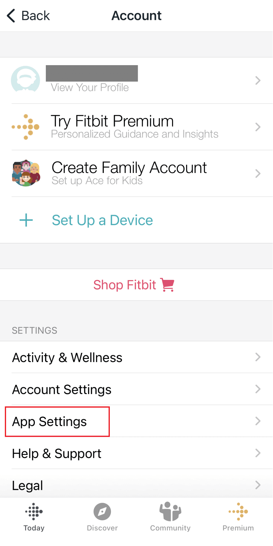 Fitbit iOS App Settings