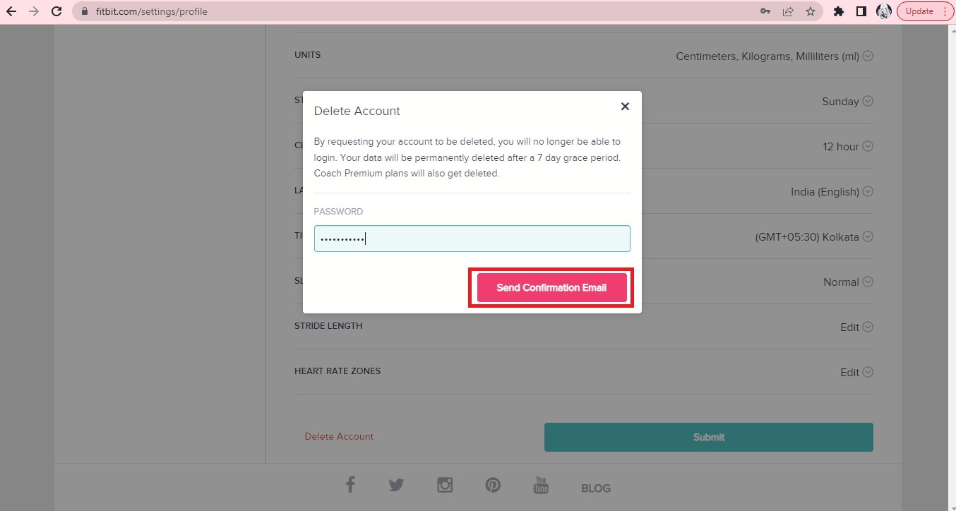 fitbit send confirmation Email