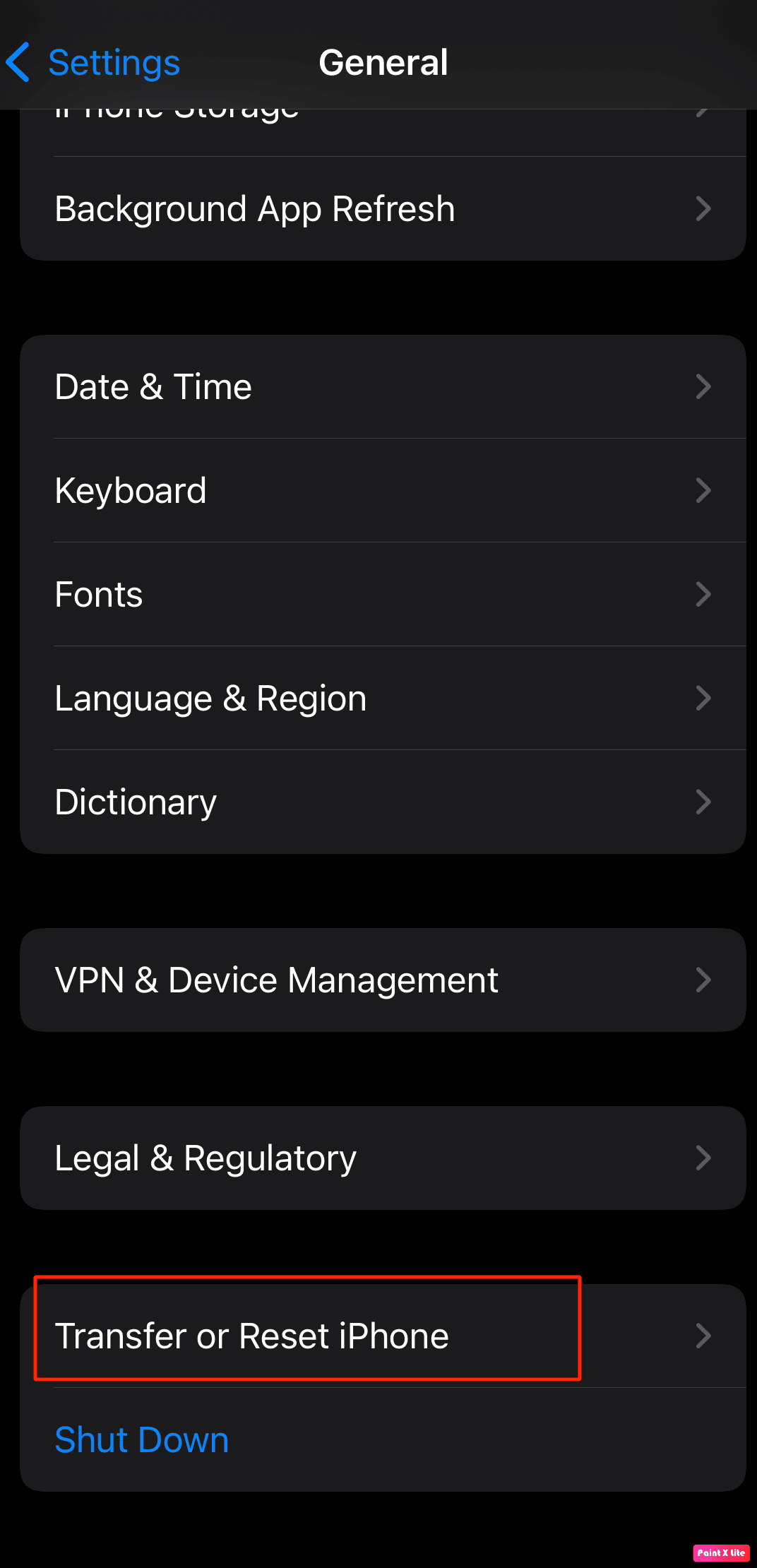 click on transfer or reset iphone