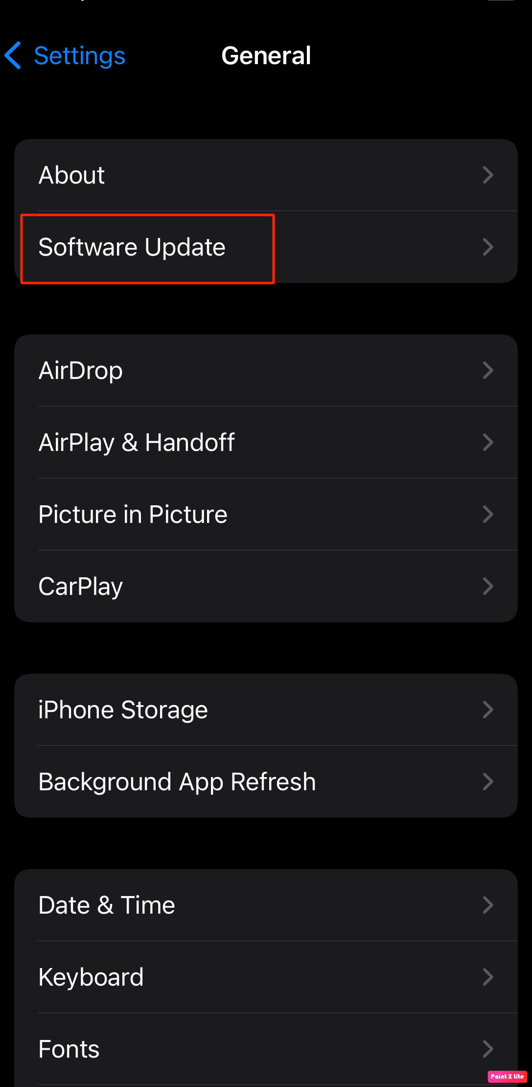tap on software update