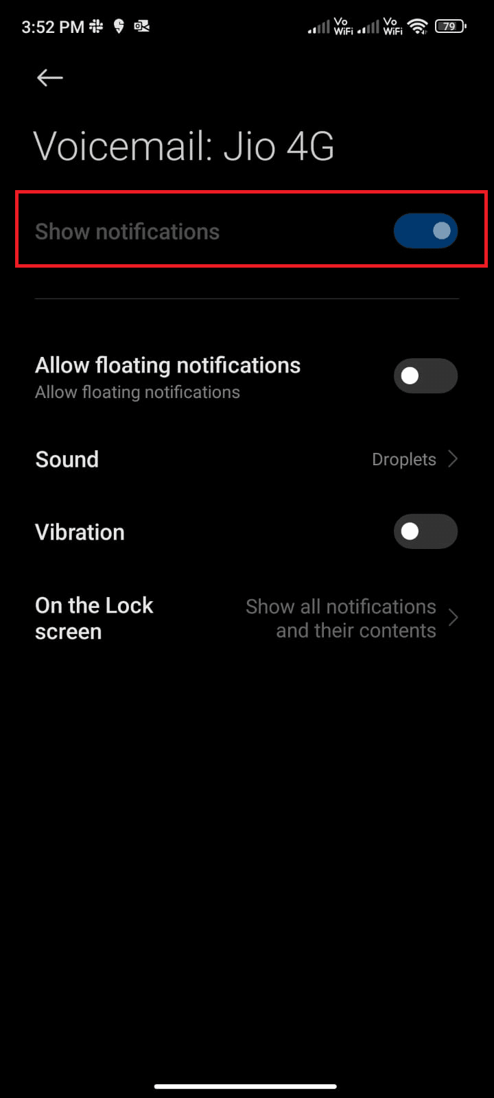 check if the Show notifications option is toggled on. Fix Samsung Galaxy 5 Voicemail Not Working