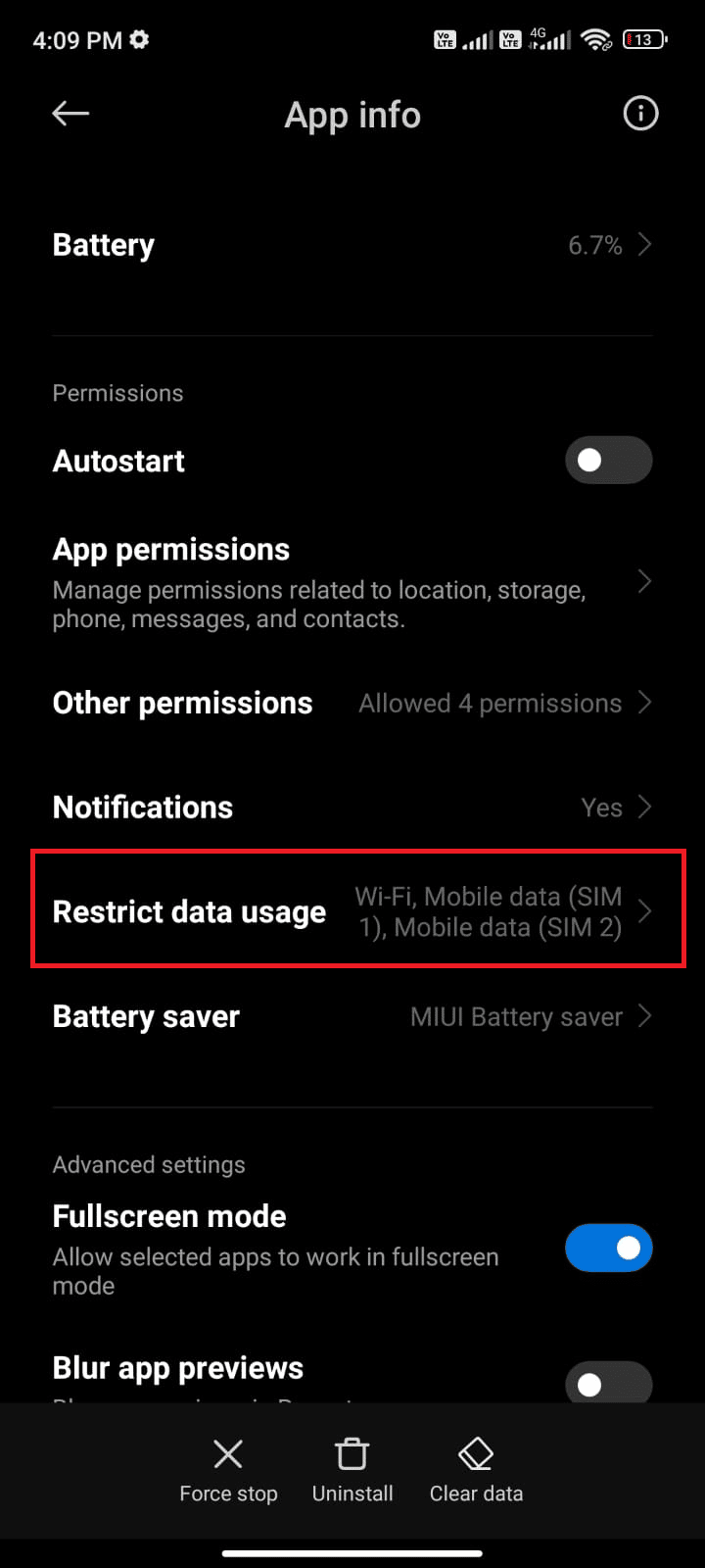 tap on Restricted data usage. Fix Samsung Galaxy 5 Voicemail Not Working