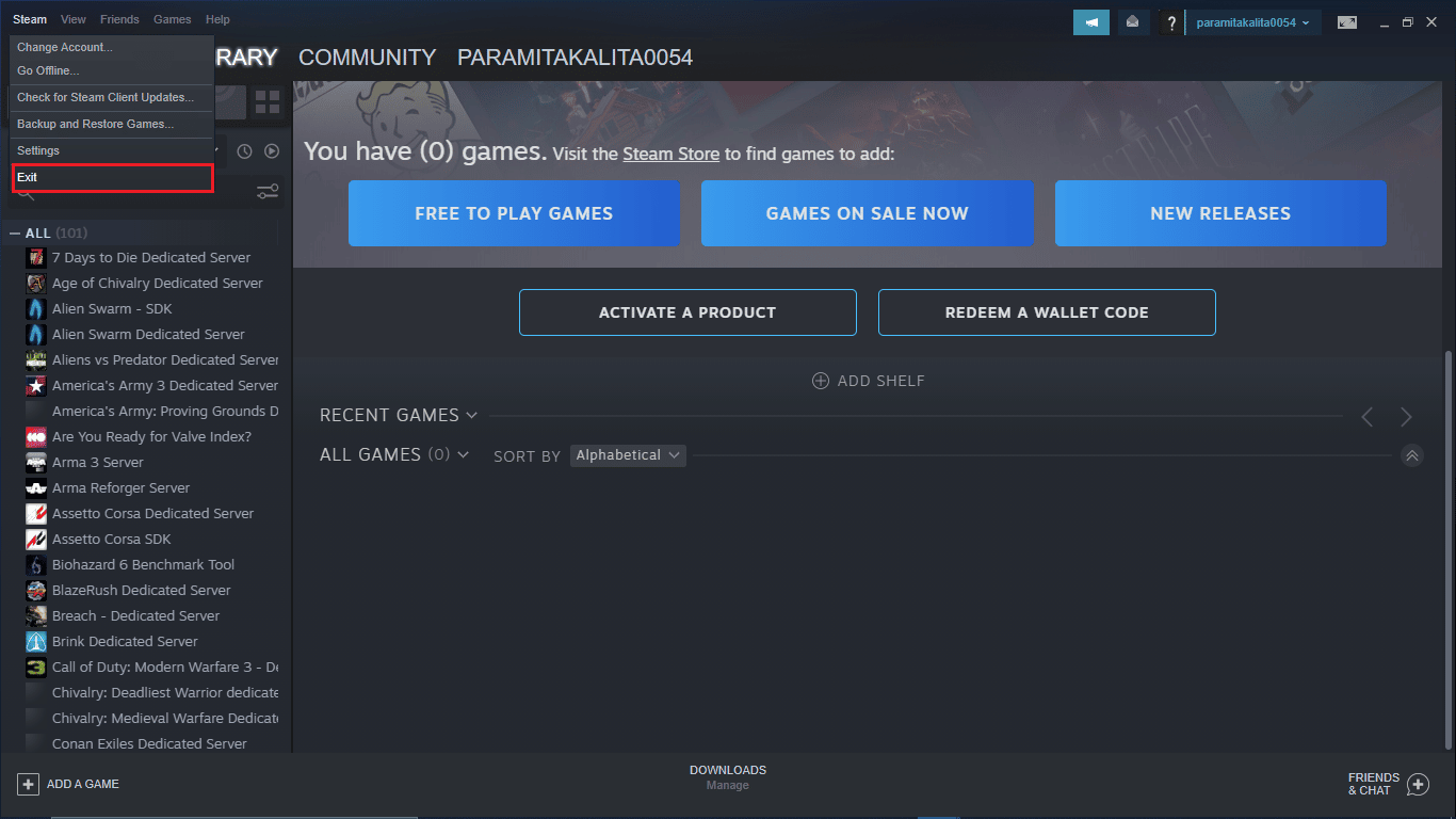 Exit option on Steam