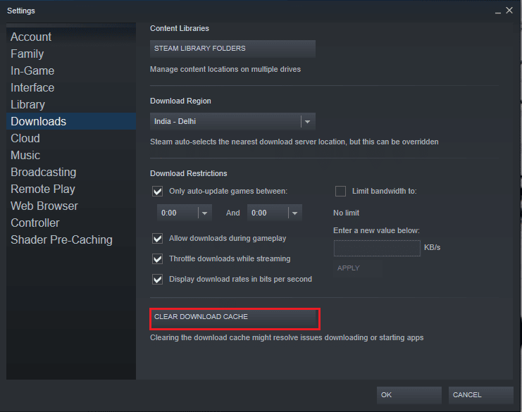 Clear download cache