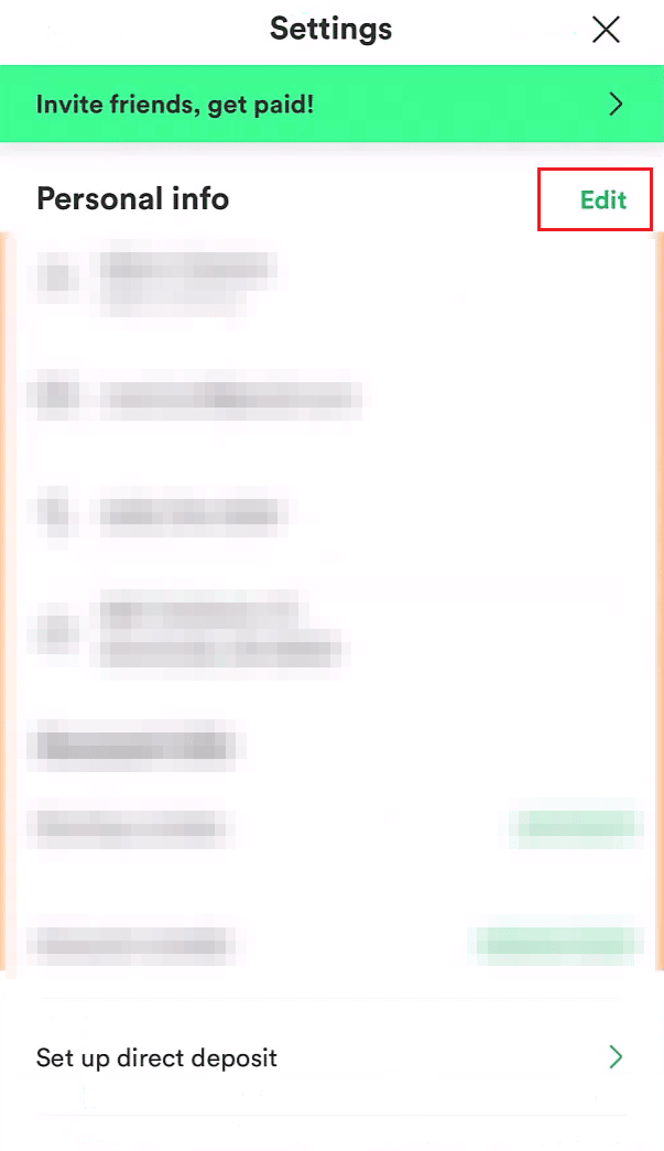 Tap on the Edit option present next to Personal info | close Chime account