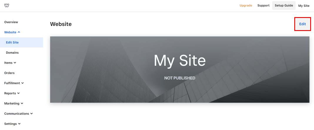 Click on the Edit button at the top-right of the screen to edit your website.