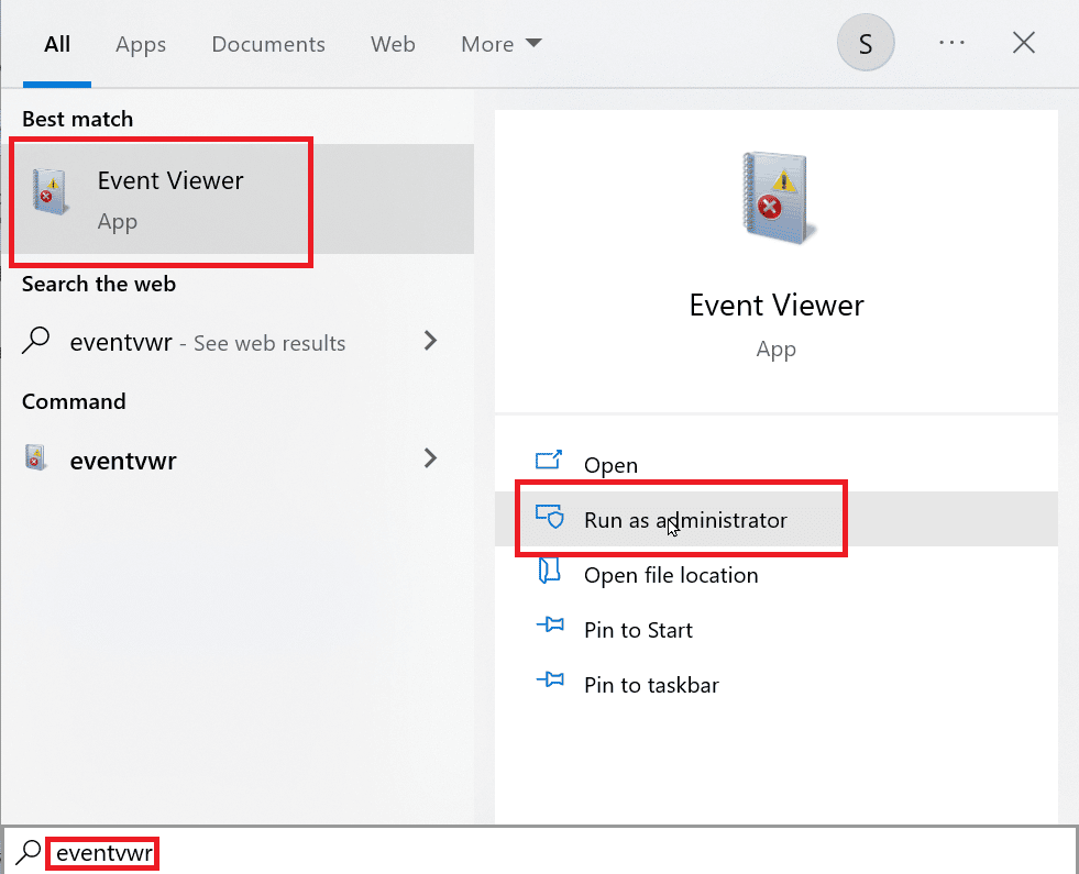 search eventvwr and click run as administrator. Fix Diskpart Error Level