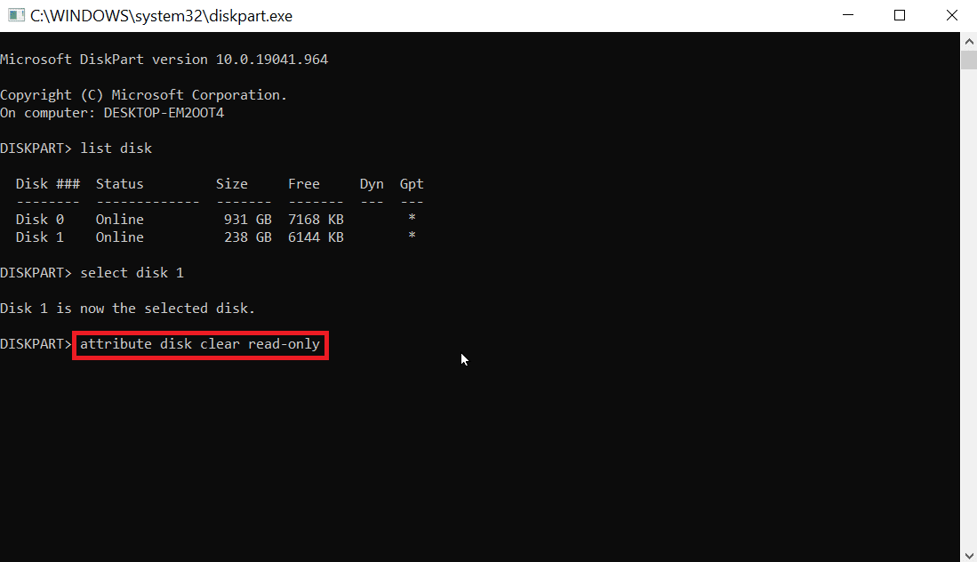enter attribute disk clear read-only. Fix Diskpart Error Level