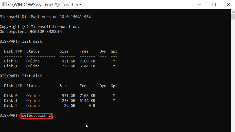type select disk and enter the number of your disk. Fix Error in Formatting USB Flash Drive 