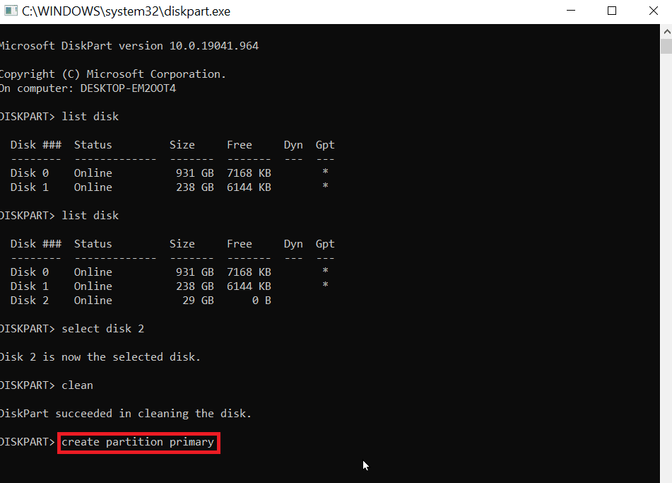 type create partition primary and hit enter. How to Fix Error in Formatting USB Flash Drive 