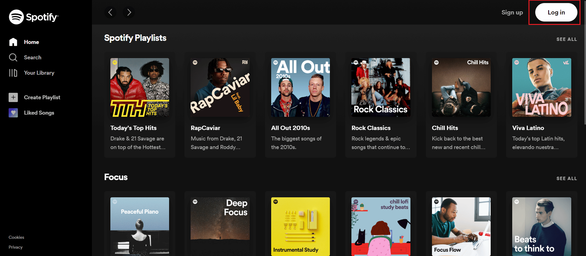 spotify webpage