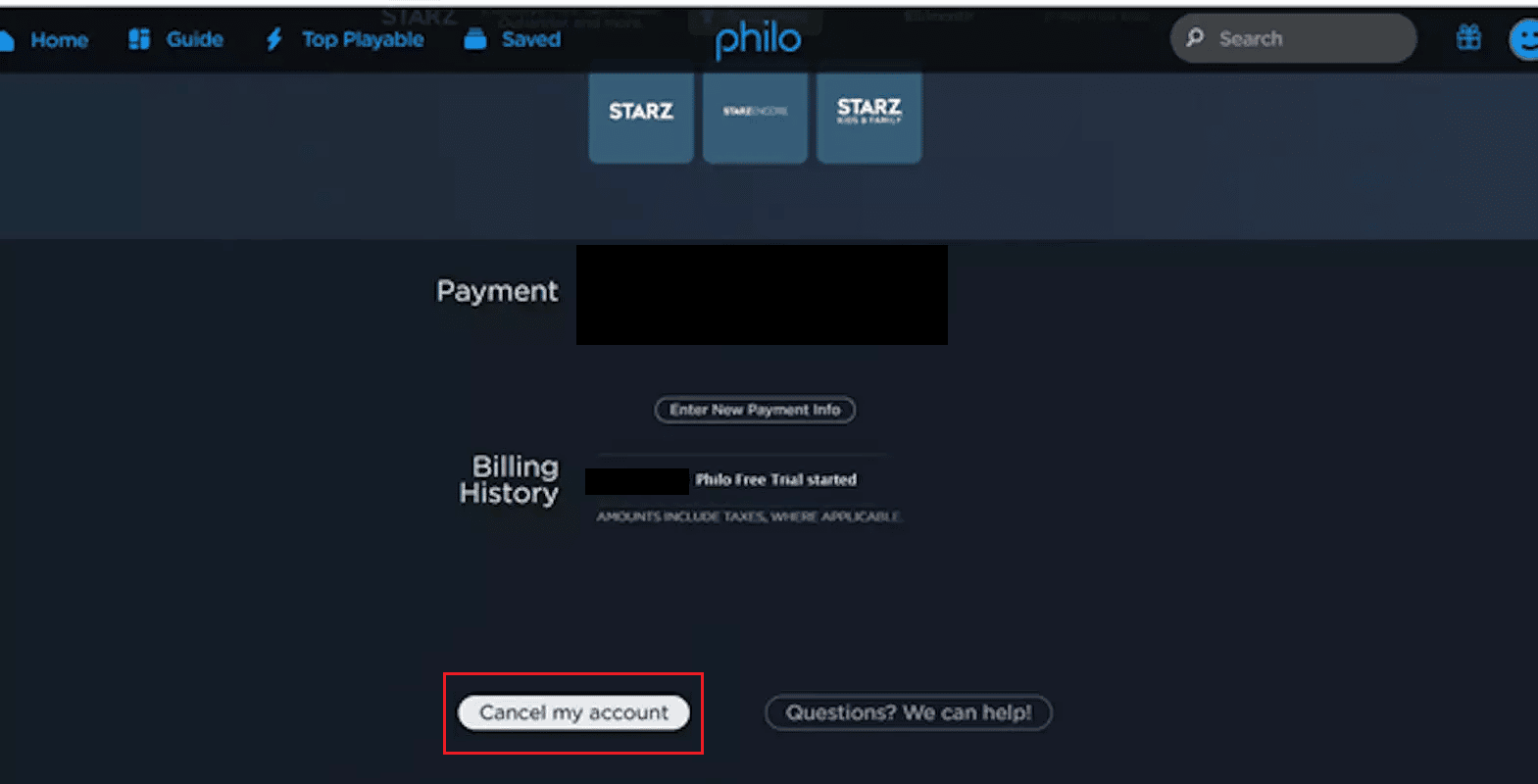 Scroll down and click on Cancel my account