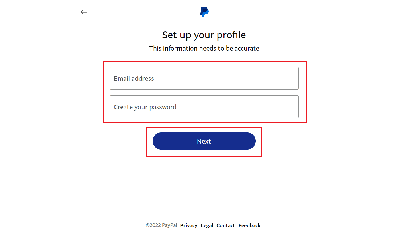Enter your email and desired password and click on Next | How to Check PayPal Login Activity