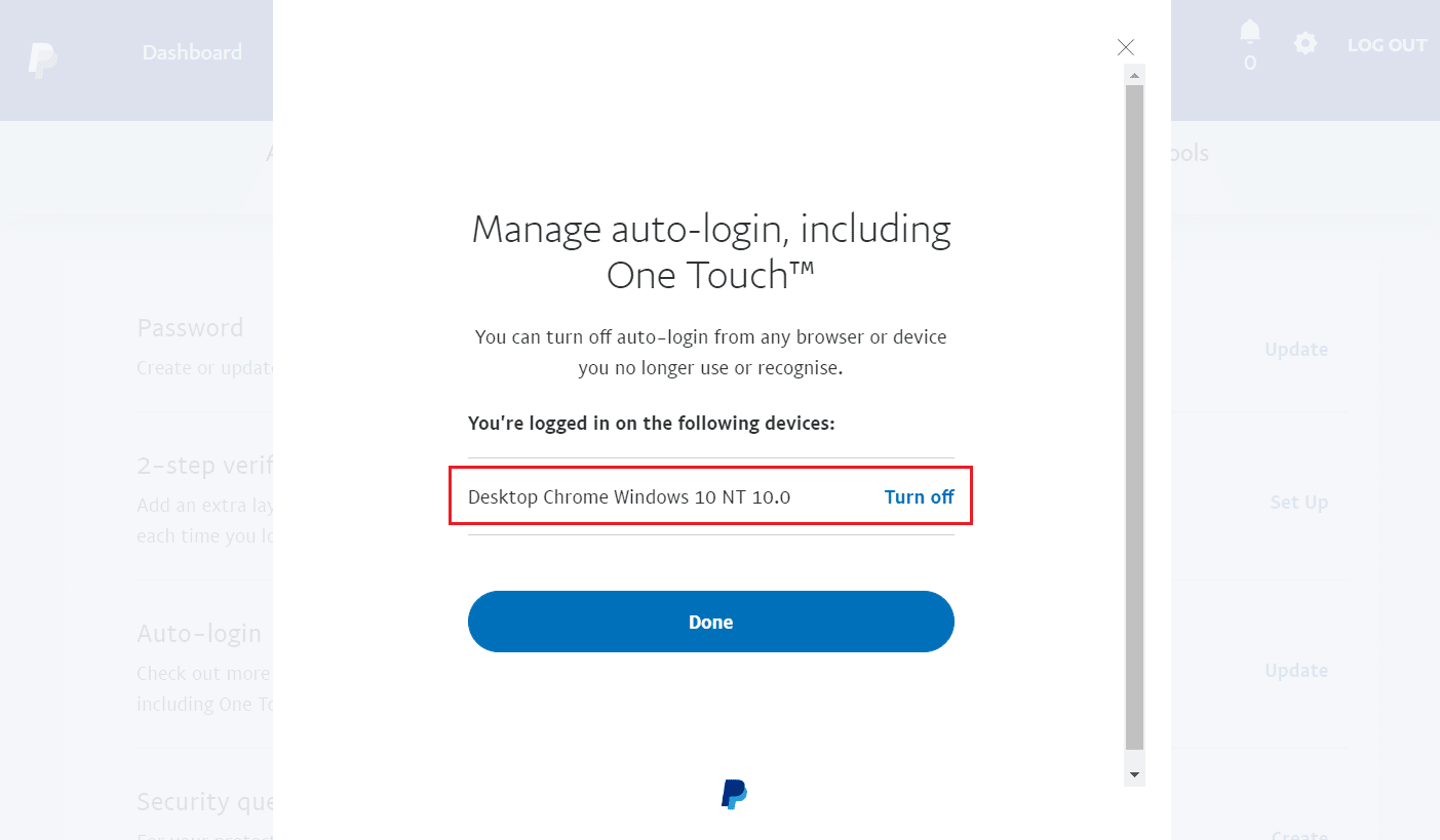 PayPal logged in devices