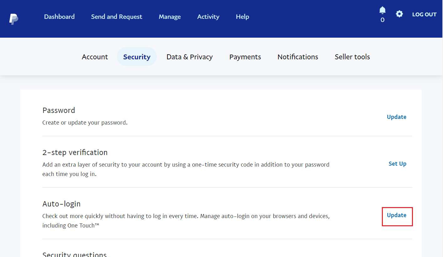 Click on Update next to the Auto-login option
