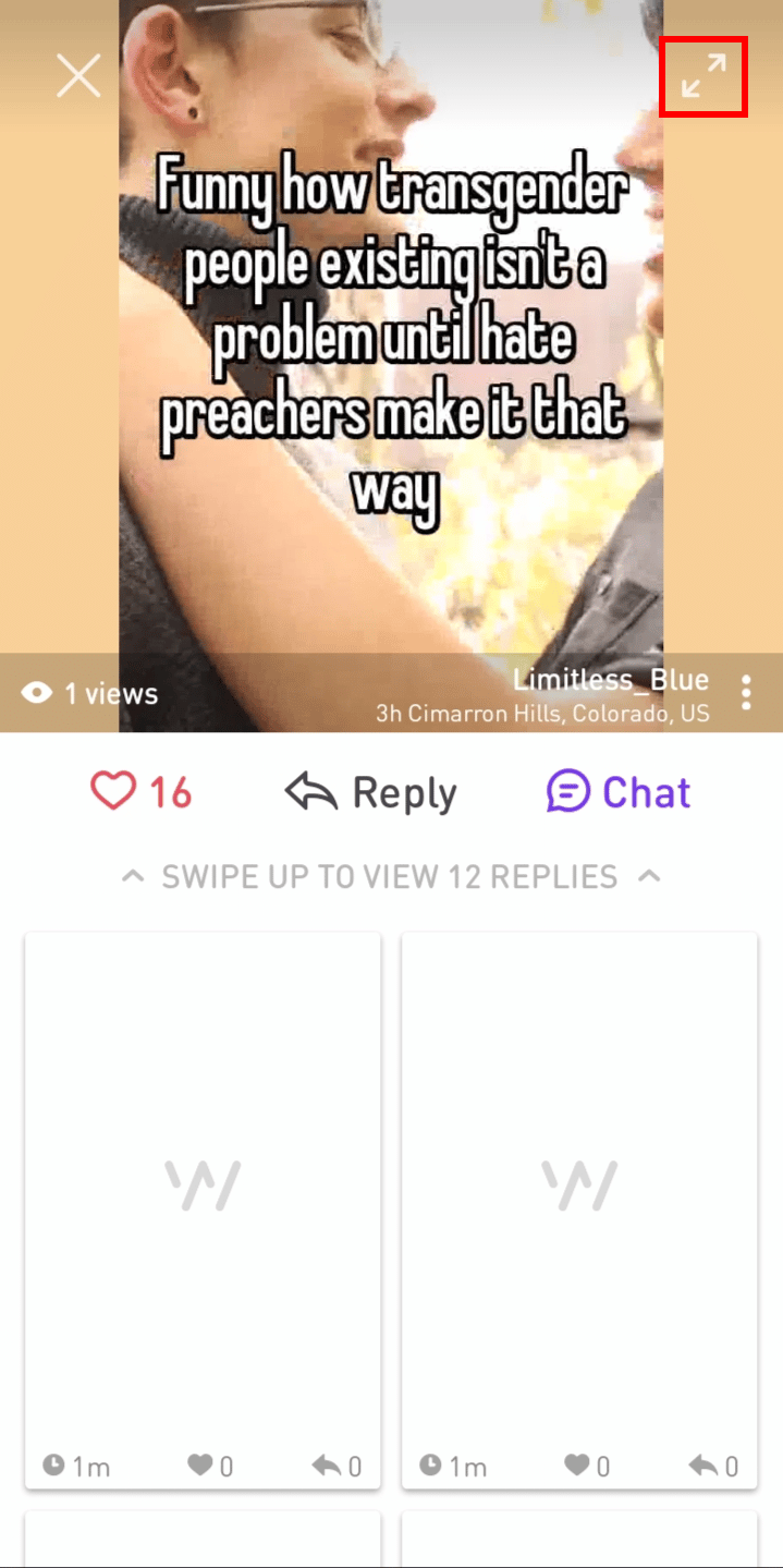 Tap on the Enlarge icon | How to View Someone's Whisper Profile
