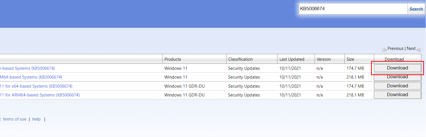 click on Download button next to particular update to download the update in Microsoft Update Catalog