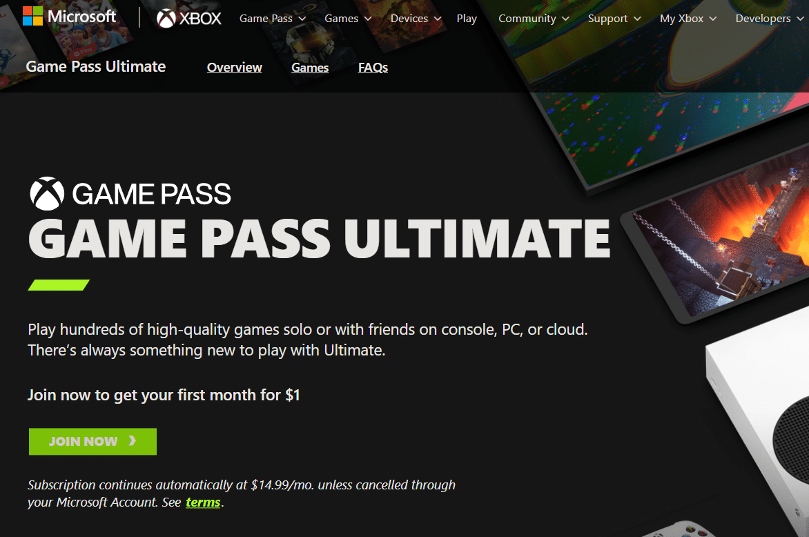 Xbox Game Pass Ultimate home page. Sorry we can't show game pass perks right now