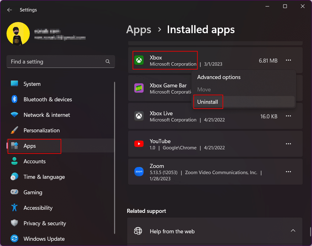 Scroll down to Xbox and click the three vertical dots icon on its right and choose Uninstall. Fix Sorry we can't show game pass perks right now Error