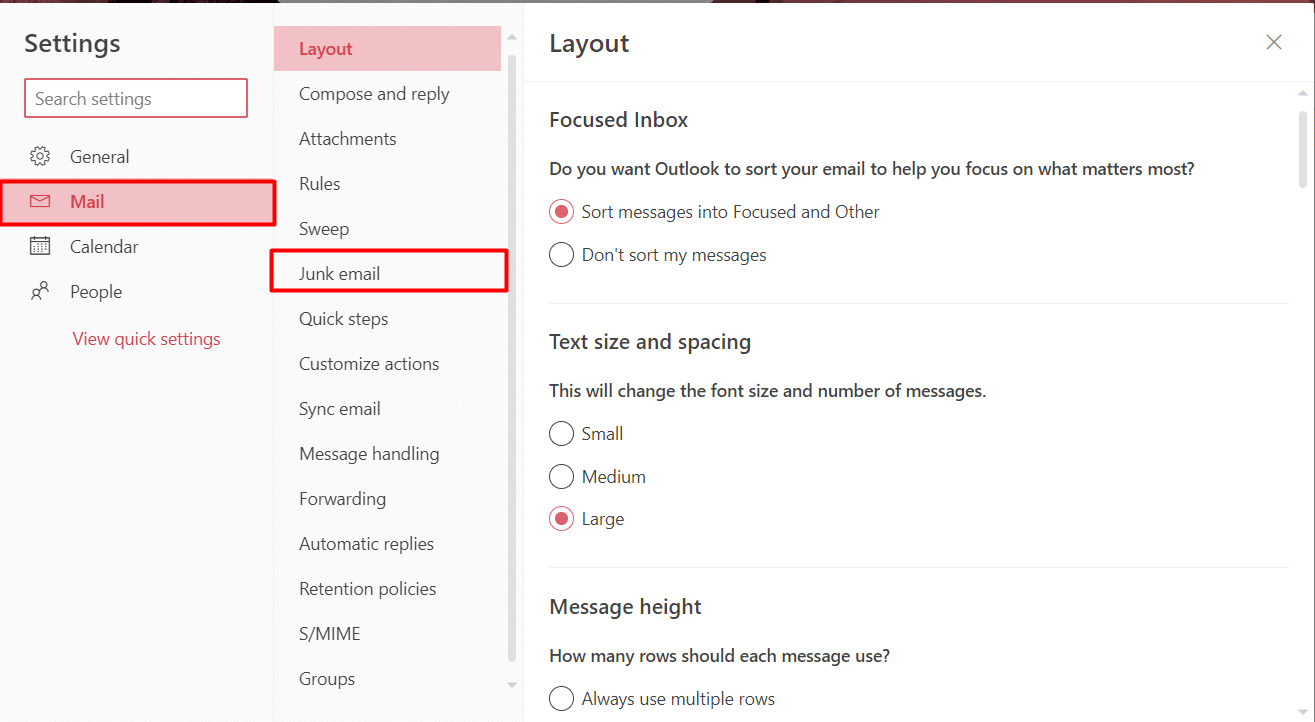 choose Mail followed by Junk email | How to Block Emails on Outlook
