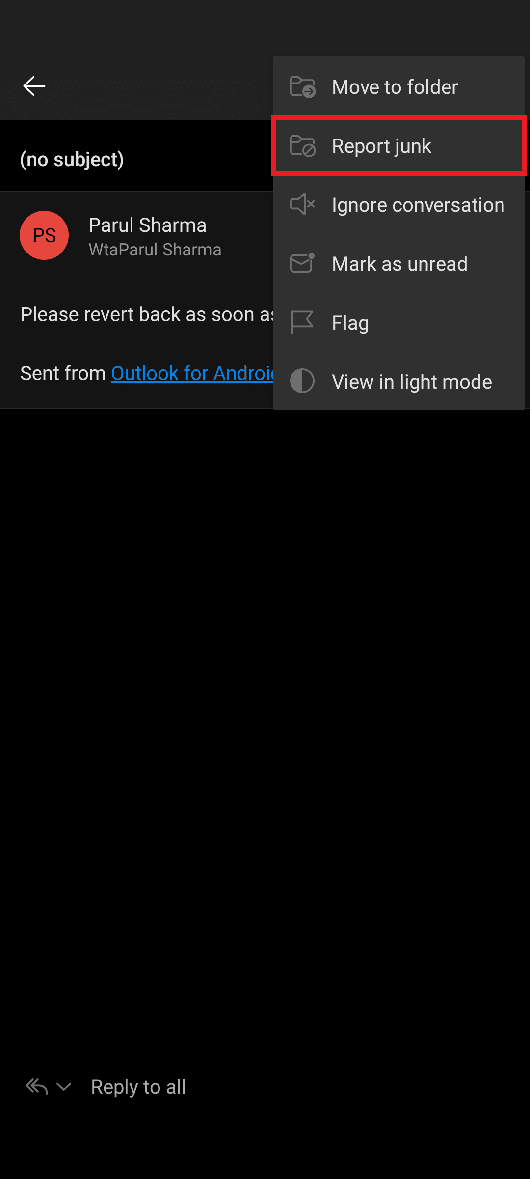 Choose Report junk