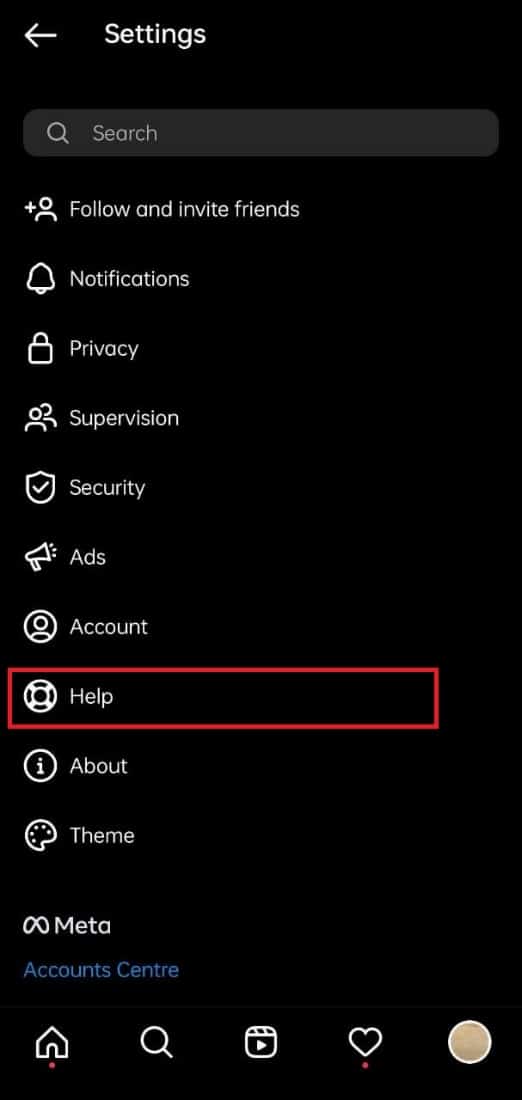 tapping on help | How to Report a Problem to Instagram