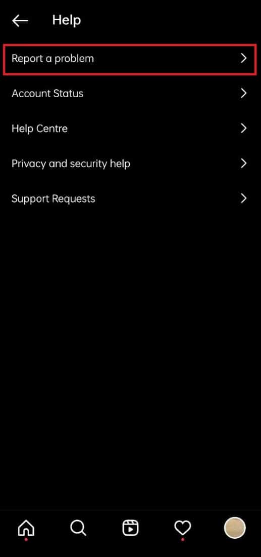 selecting the option to report a problem