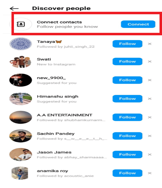 tap on Connect contacts | How to Find and View Contacts on Instagram