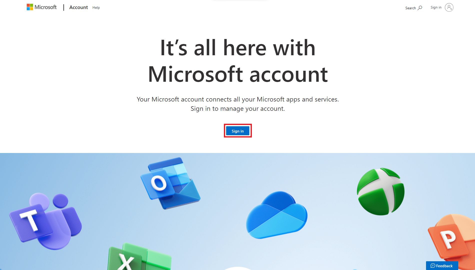 Visit the Microsoft Account Page and click on Sign in