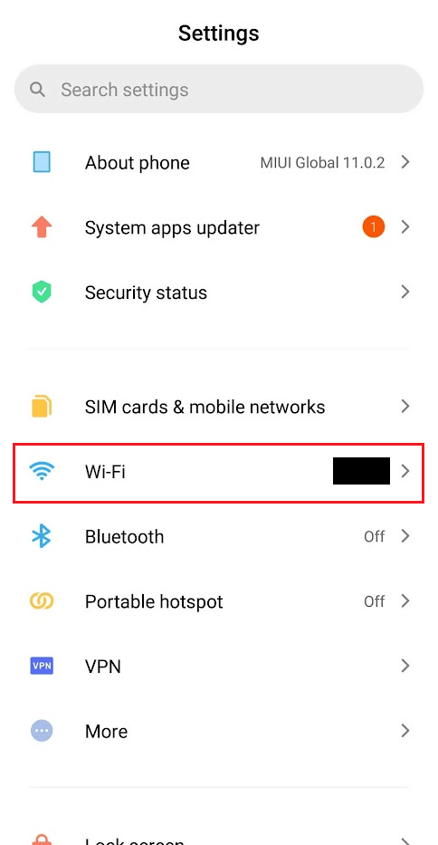 Wi-Fi Settings menu | find someones IP address by phone number