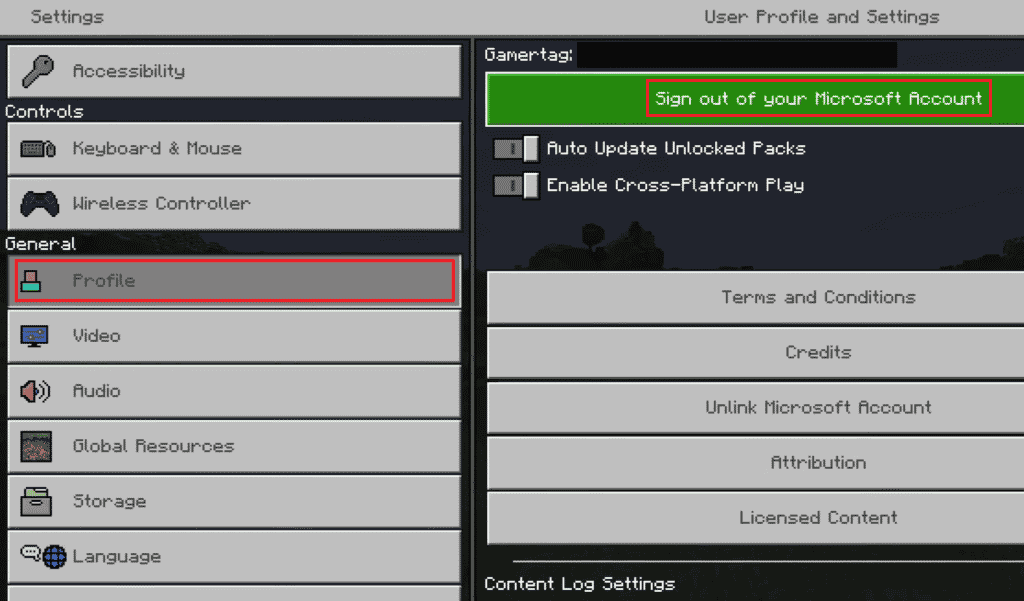 In the Profile section, select Sign out of your Microsoft Account