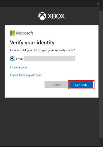 Select the email and click on the Get code button | How to Change Microsoft Account on Minecraft PE