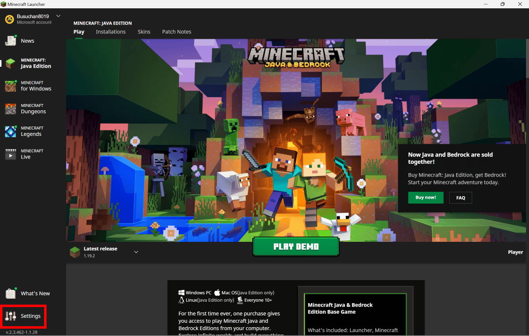 Click on Settings on the bottom-left of the screen.