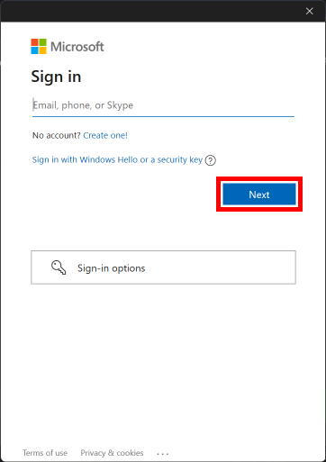 Enter your email address and click on the Next button | How to Change Microsoft Account on Minecraft PE