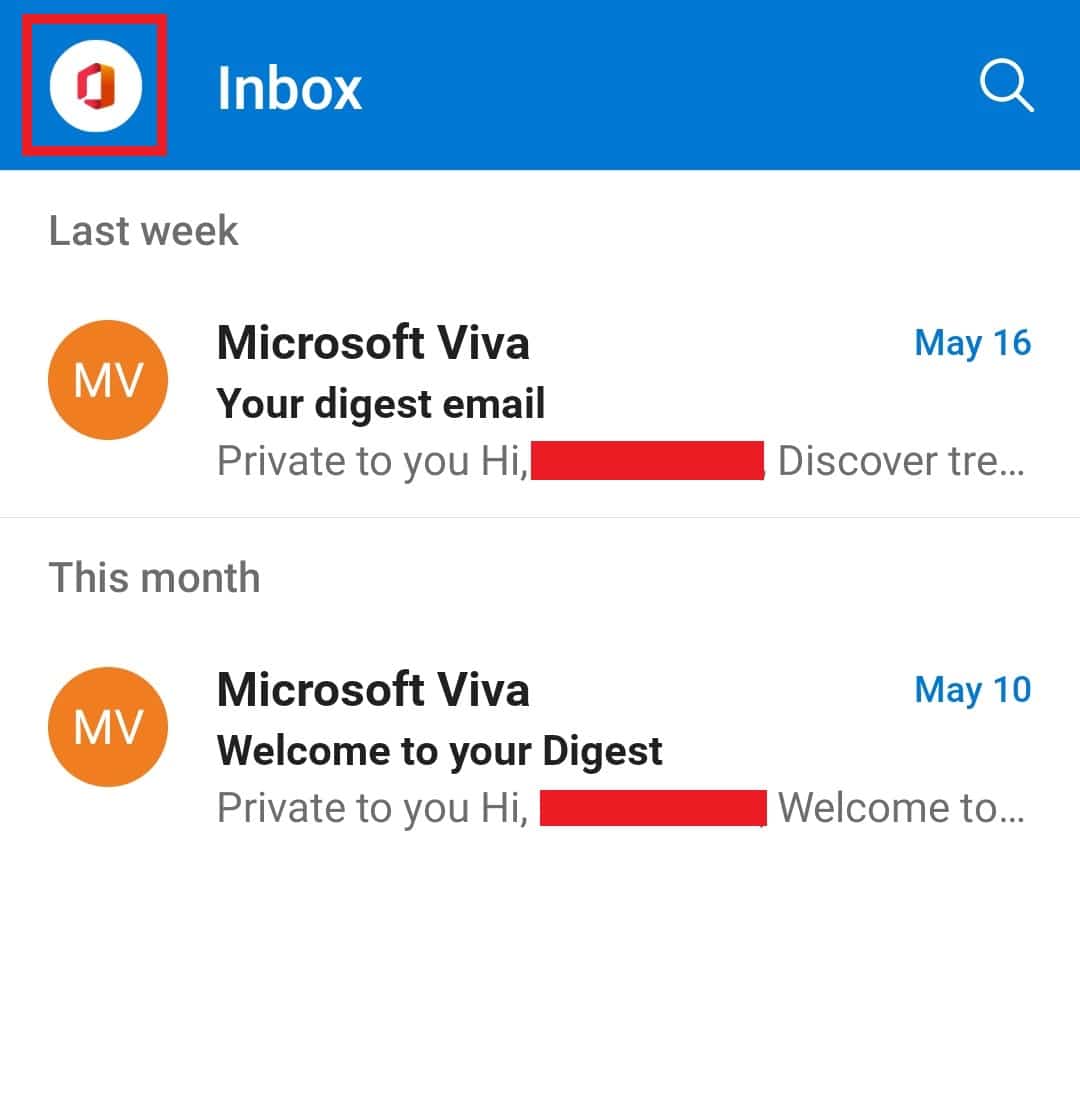 Tap on the Outlook icon from the top left corner