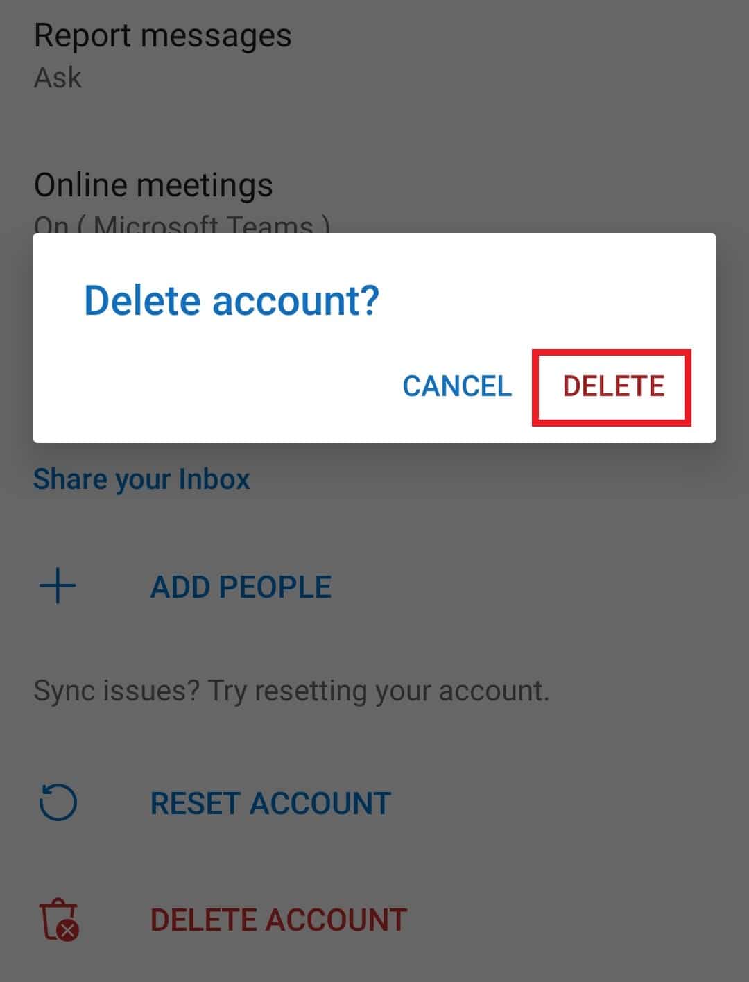 Tap on DELETE in the confirmation popup