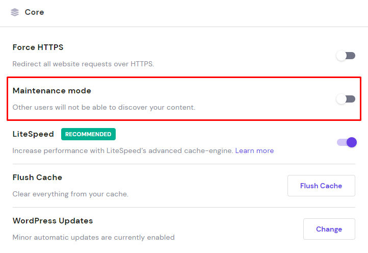 Maintenance mode on hPanel.