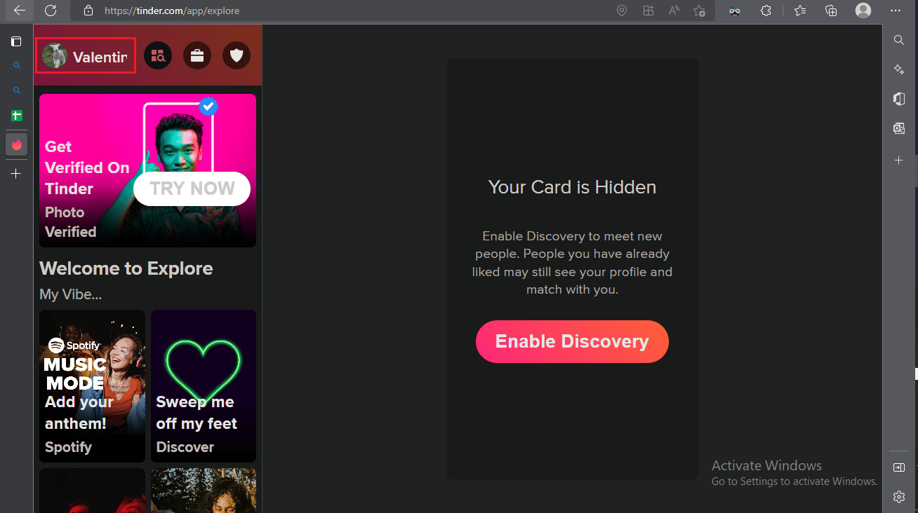 Once you sign into your account on Tinder, Tap on your profile name to go to your account related information. 