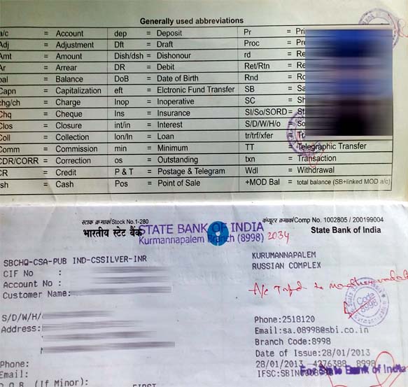 Bank passbook copy