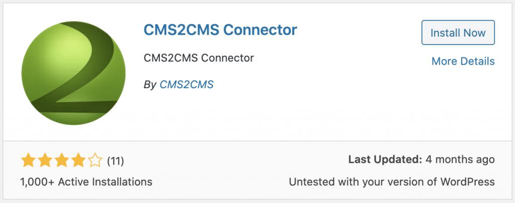 Screenshot of the CSM2CMS plugin installation 