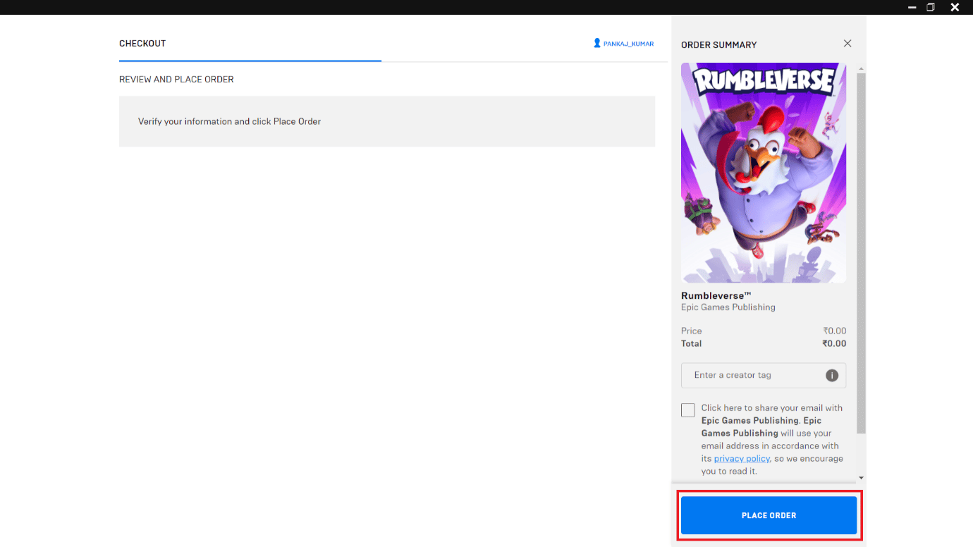 Checkout page.