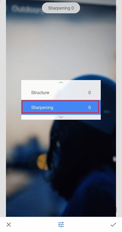 Tap on the Adjust icon - Sharpening | defog the front camera on my iPhone
