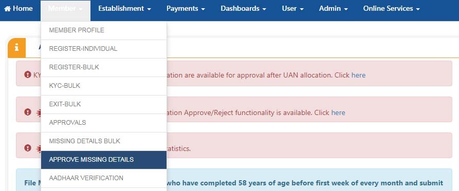 How to approve missing details in PF