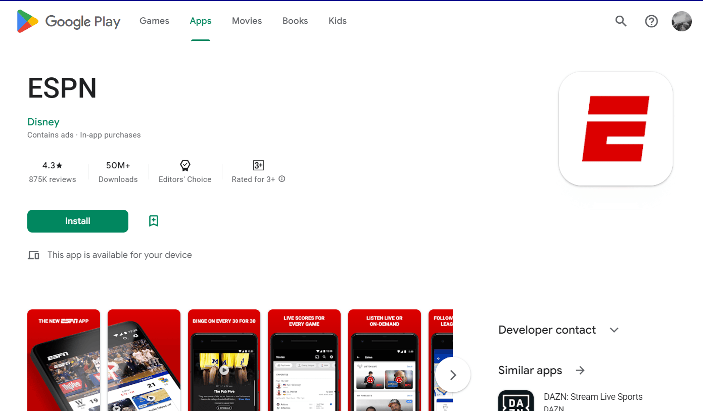 ESPN on Google Play Store