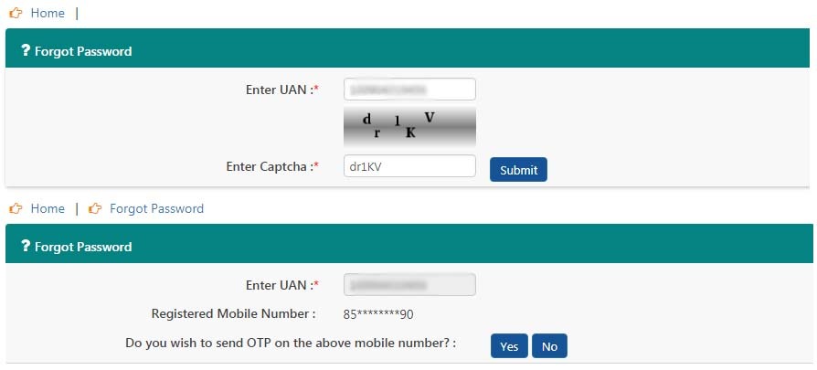UAN password forgot