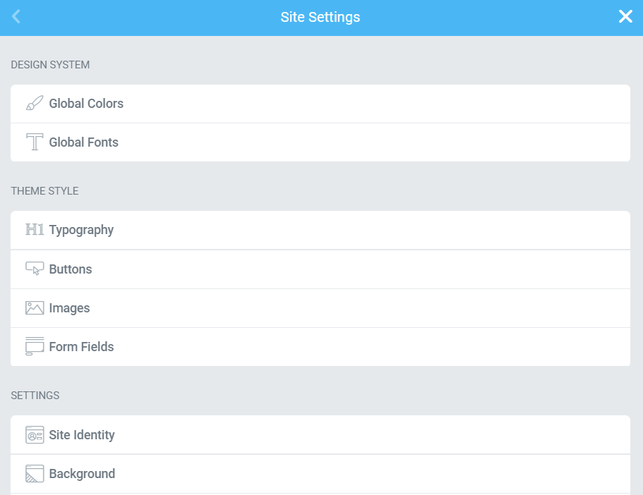 Elementor design settings