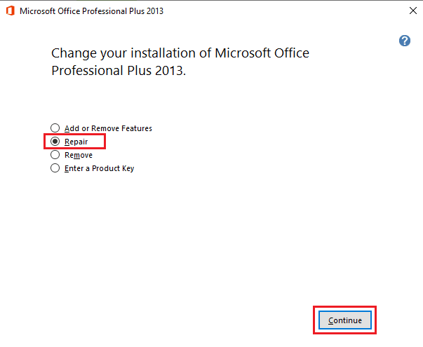 In the Microsoft Office window select Repair and click Continue. Fix Office 365 The Filename is Invalid When Saving Error