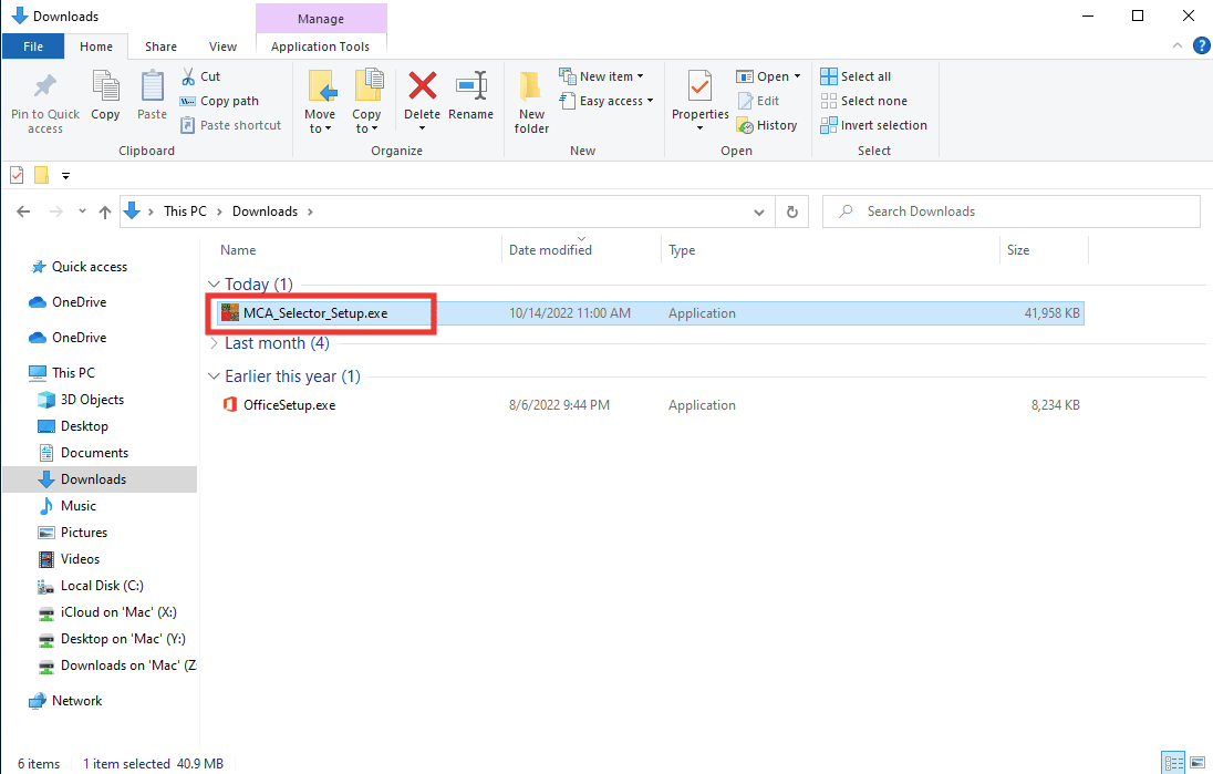 double click on MCA Selector Setup.exe file